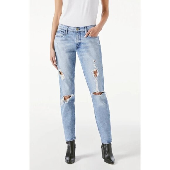 Frame Le Garcon with Rips in Beldon Jeans Distressed Light Wash Women 24 - Picture 2 of 13